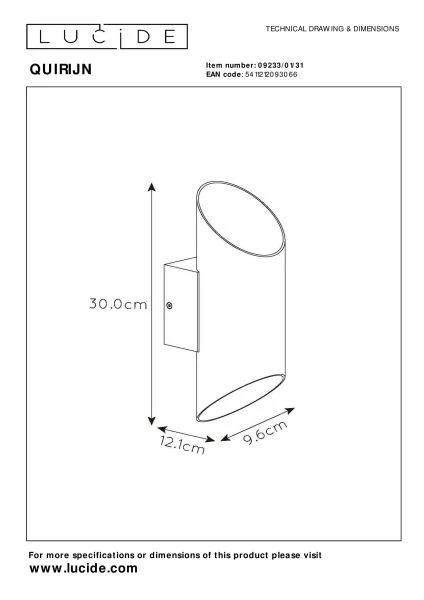 Lucide QUIRIJN - Wandlamp - Ø 10 cm - 1xG9 - Wit - technisch